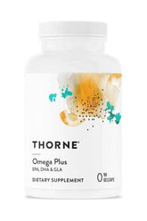 Thorne Omega Plus EPA, DHA & GLA dietary supplement bottle for heart and brain health.